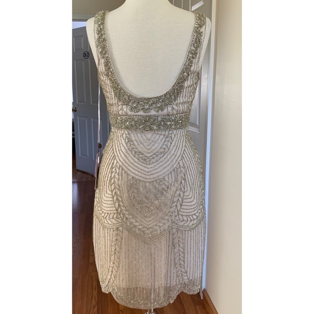 SUE WONG 14 Champagne Beaded Formal Bridal cocktail Evening dress - Picture 8 of 17